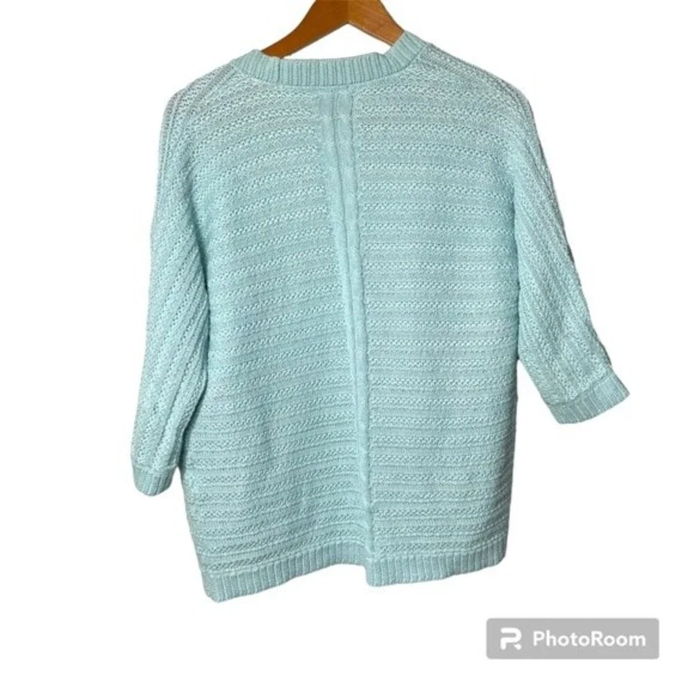 Chico's Aqua Blue Open Front Crochet Knit Cardigan Size Chico's 1 - Picture 5 of 9